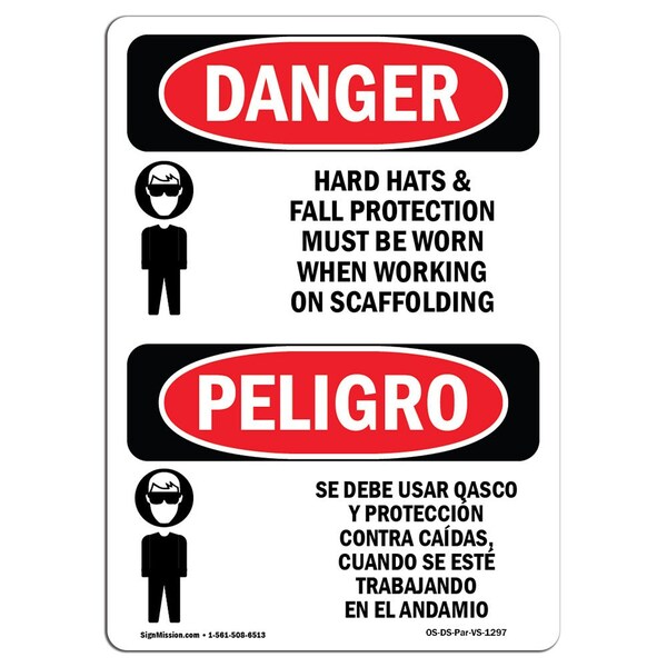 Signmission OSHA, Hard Hats Protection Scaffolding Bilingual, 10in X 7in Rigid Plastic, 7" W, 10" H, Spanish OS-DS-P-710-VS-1297 - main